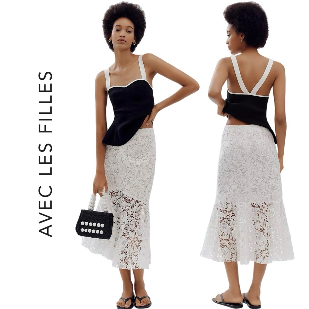 Anthropologie Avec Les Filles Flared Lace Midi Skirt